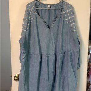 Chambray embroidered boho babydoll/smock top 4x